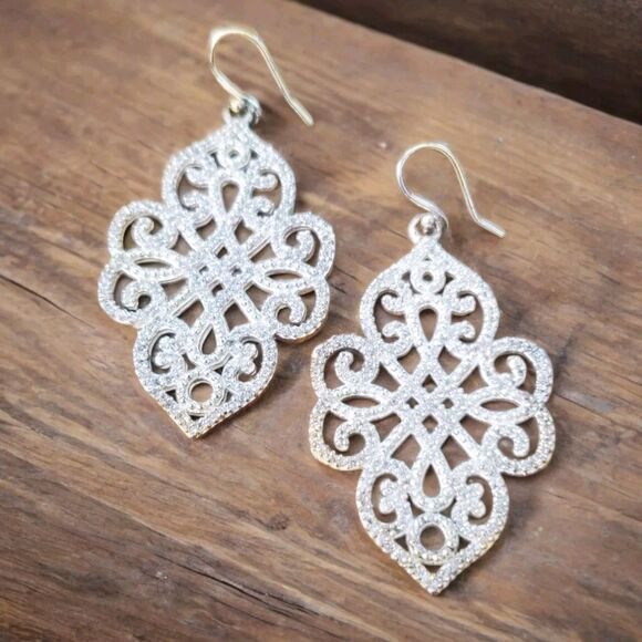 Stella & Dot Dangle Drop Earrings  Silver Tone with Cubic Zirconia Pave Set - Picture 1 of 4